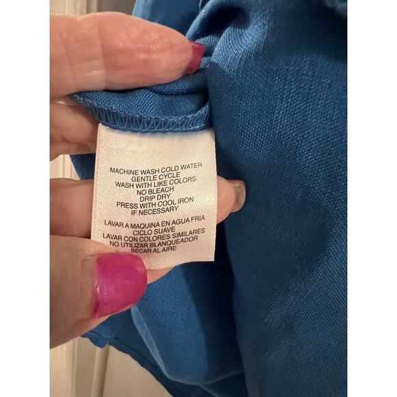 Jones New York Blue White Embroidered Linen Tunic Top Sz L Beach Resort Summer - Picture 8 of 8